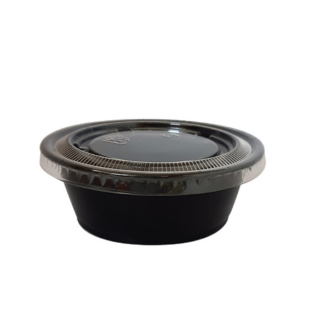 علبة صوص بلاستيك اسود 3 اونز مع غطاء شفاف كرتون (1000) حبة - واحة البلاستيك