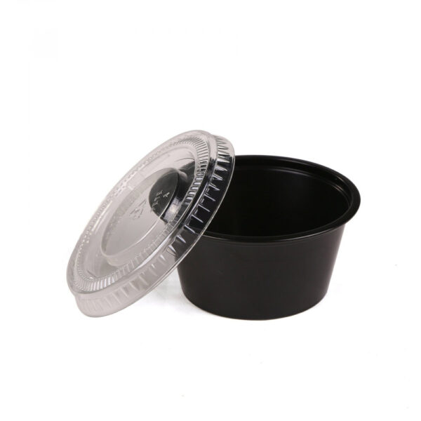 علب صوص بلاستيك اسود 2 اونز مع غطاء شفاف - واحة البلاستيك